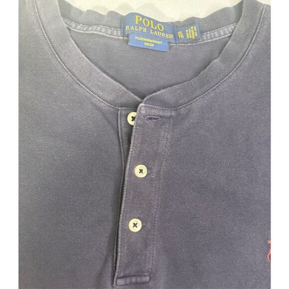 Polo Ralph Lauren Mens XL Blue Long Sleeve Henley Featherweight Mesh Red Pony - Picture 5 of 7